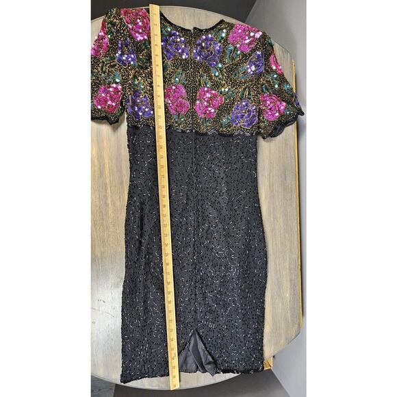 Night Vogue Vintage Dress Silk Sequin Beaded Black Size Small Cocktail - Picture 6 of 10